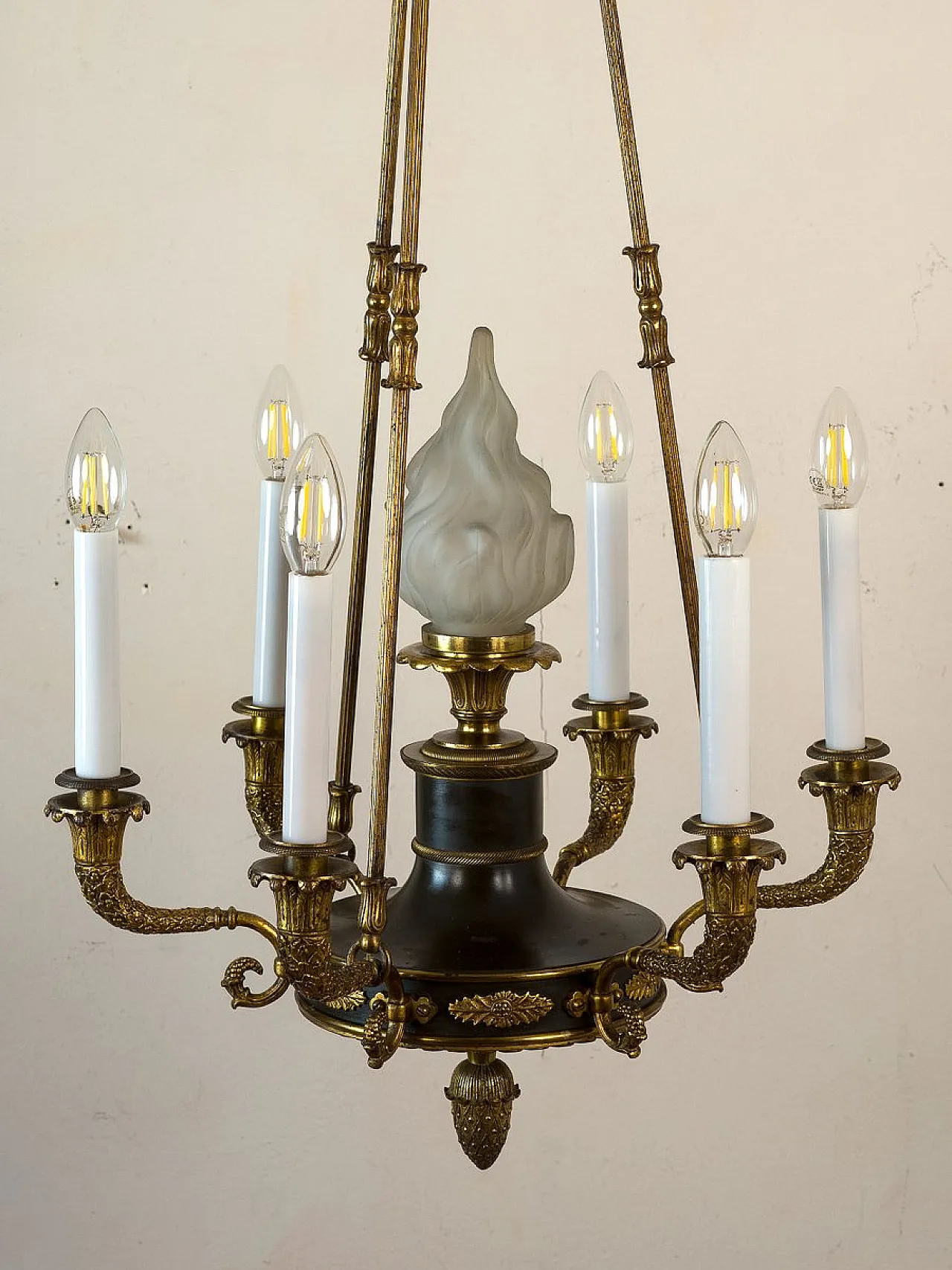 Lampadario Impero a 7 luci in bronzo dorato, fine '800 10