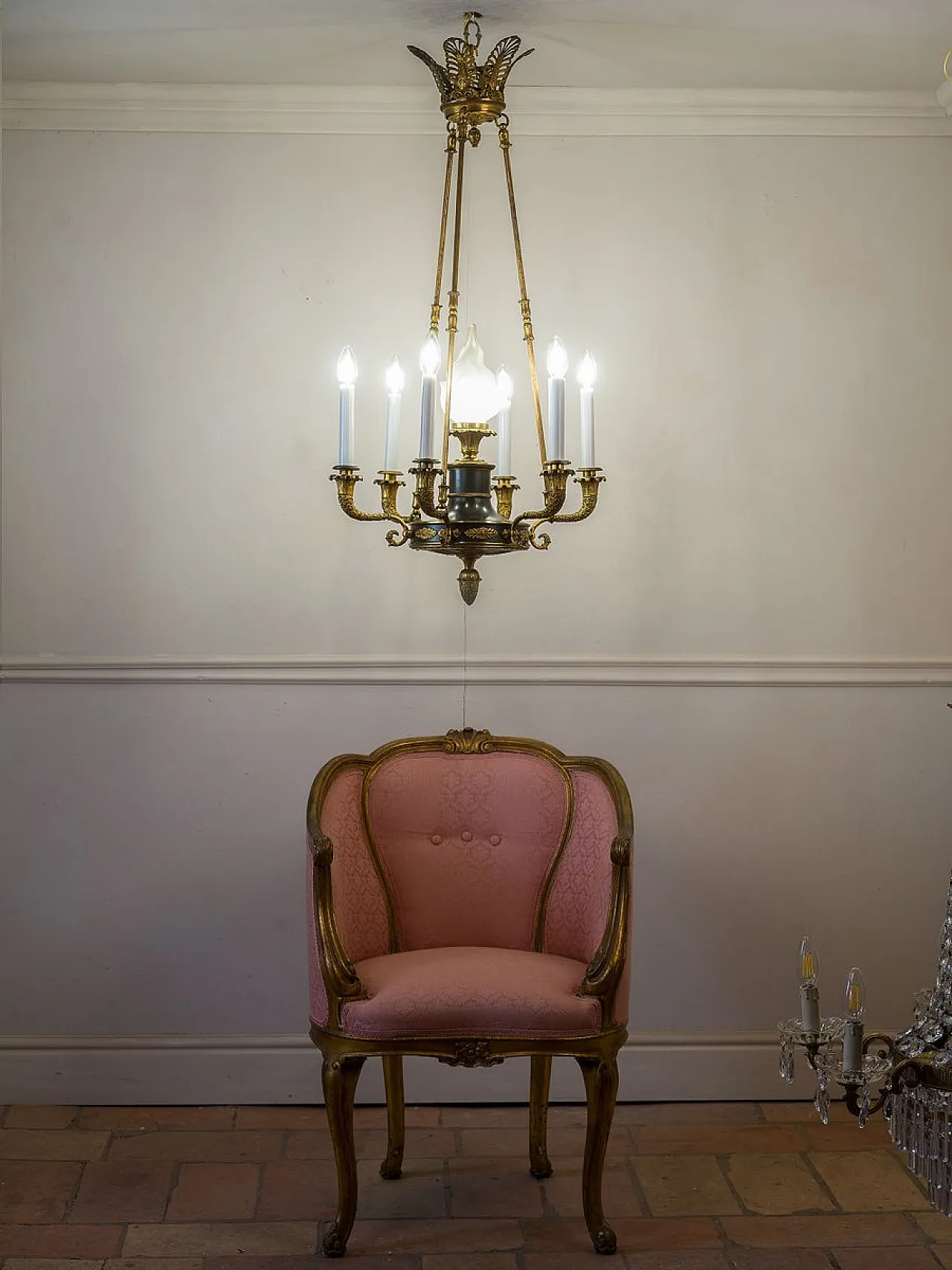 Lampadario Impero a 7 luci in bronzo dorato, fine '800 15