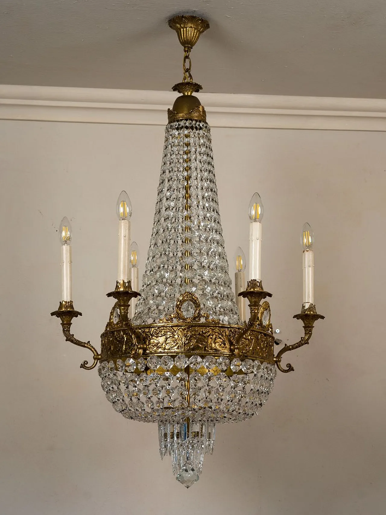 Lampadario a mongolfiera in stile impero a 6 luci, anni '60 1