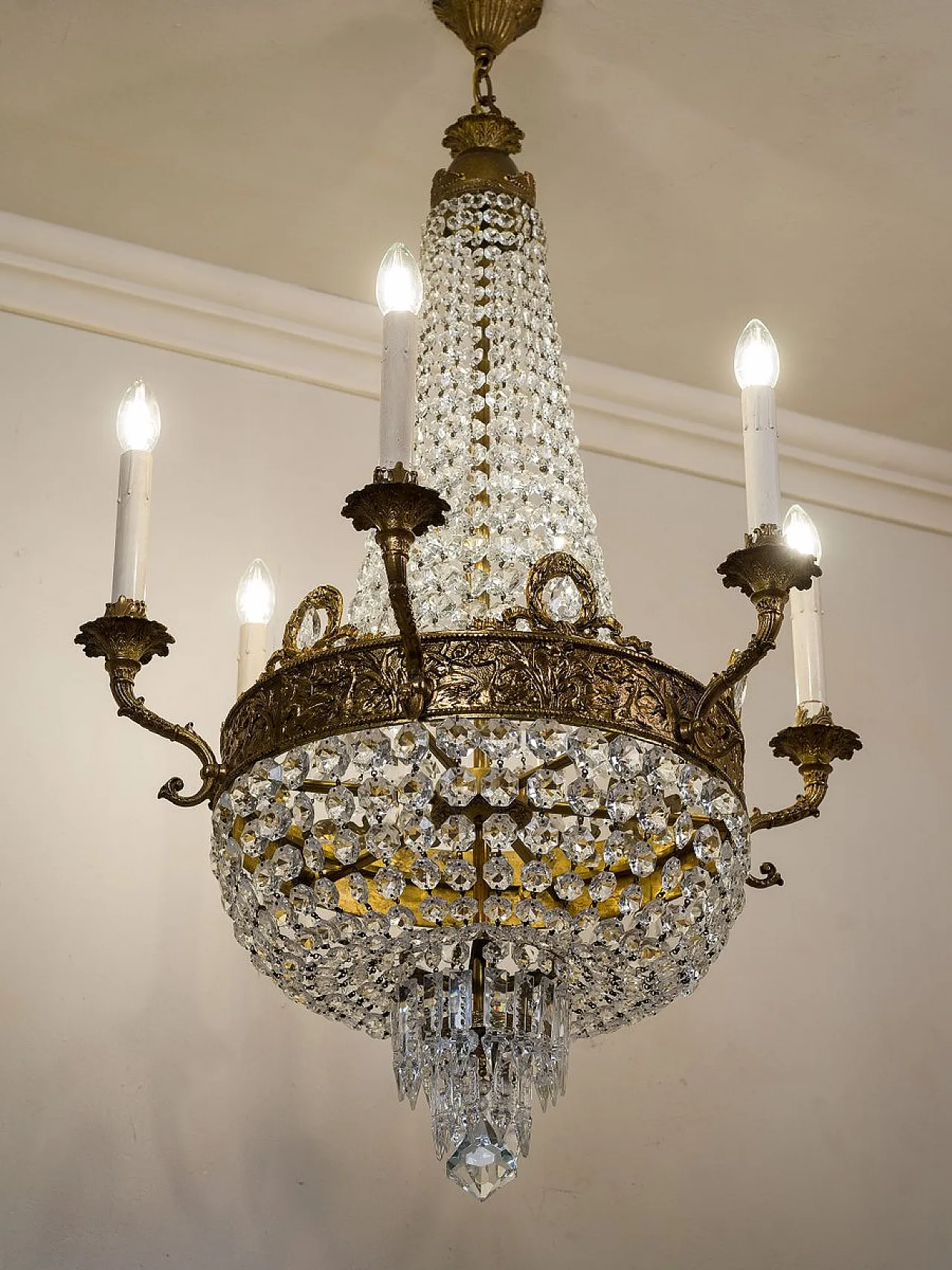 Lampadario a mongolfiera in stile impero a 6 luci, anni '60 2