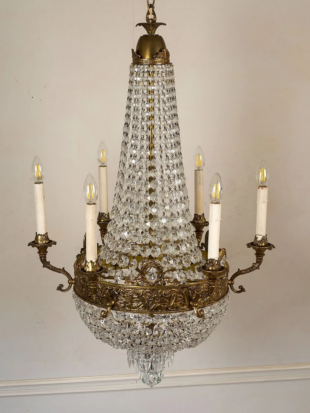 Lampadario a mongolfiera in stile impero a 6 luci, anni '60 3