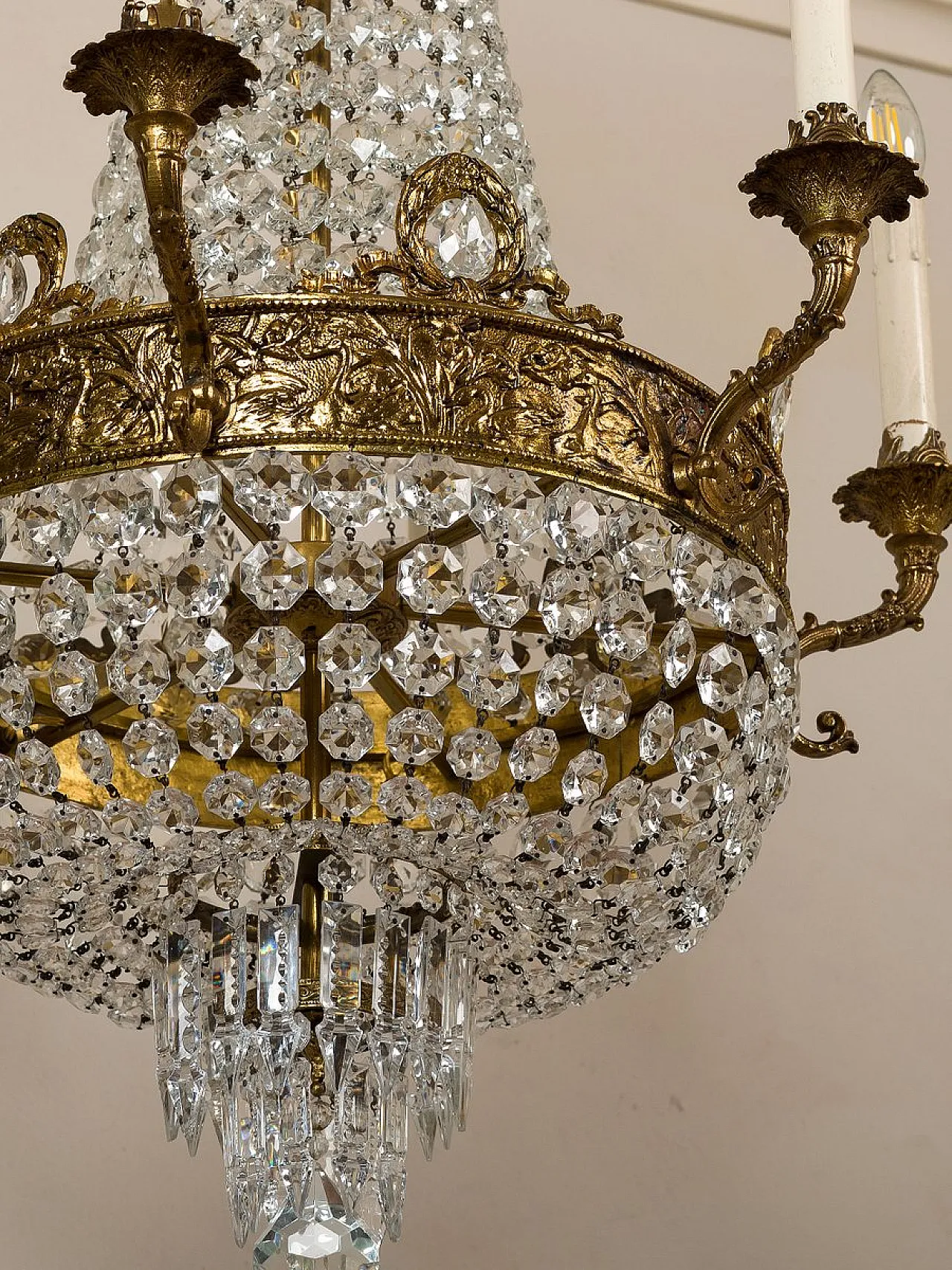 Lampadario a mongolfiera in stile impero a 6 luci, anni '60 5