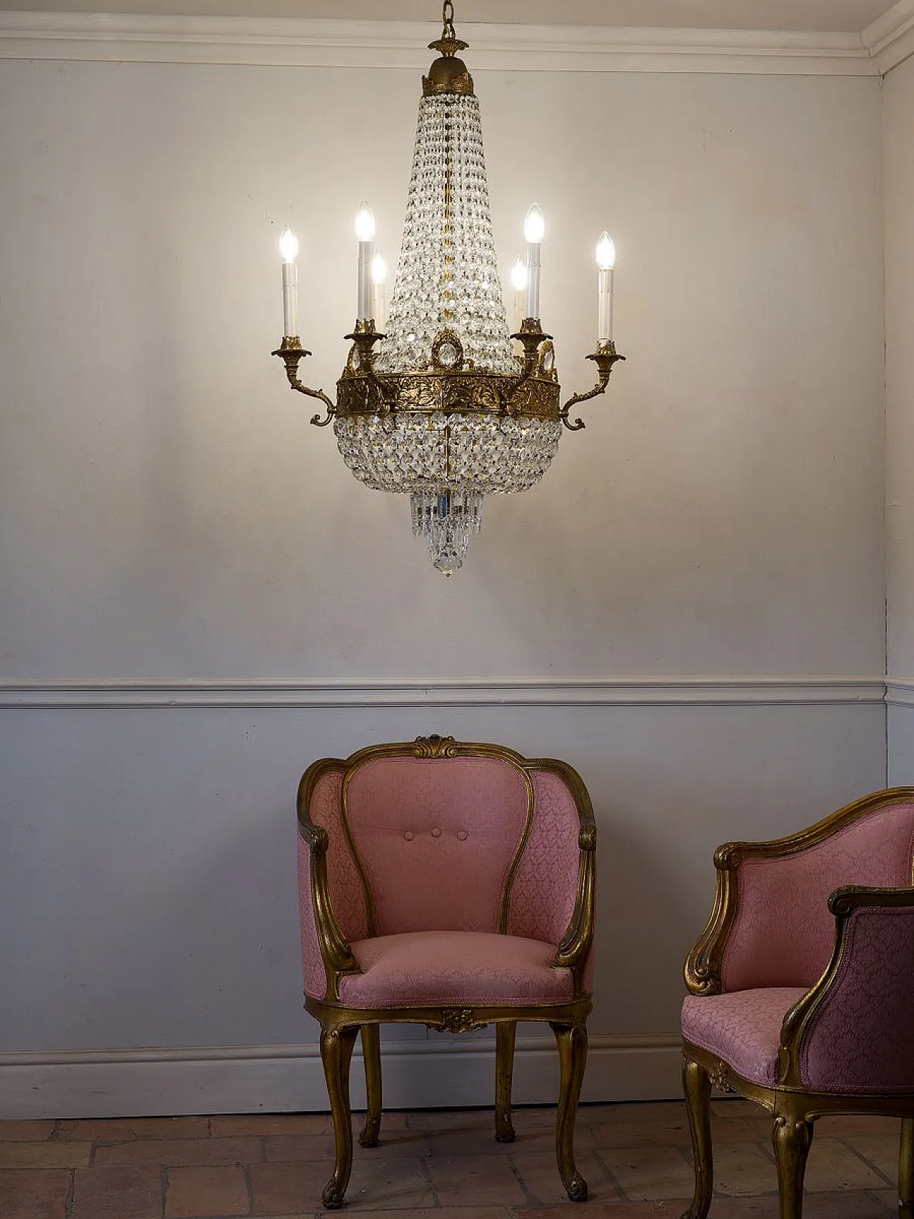 Lampadario a mongolfiera in stile impero a 6 luci, anni '60 6
