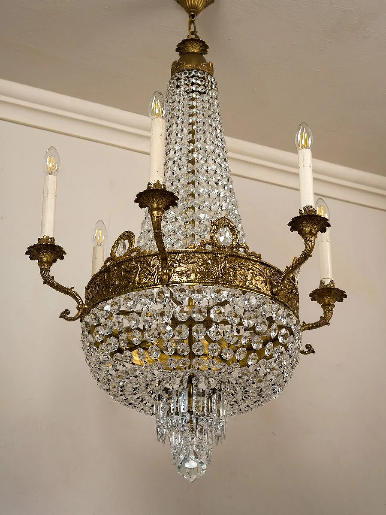 Lampadario a mongolfiera in stile impero a 6 luci, anni '60 7