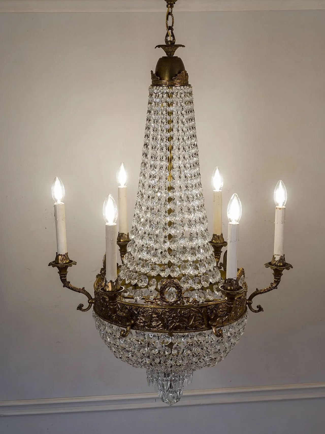 Lampadario a mongolfiera in stile impero a 6 luci, anni '60 8