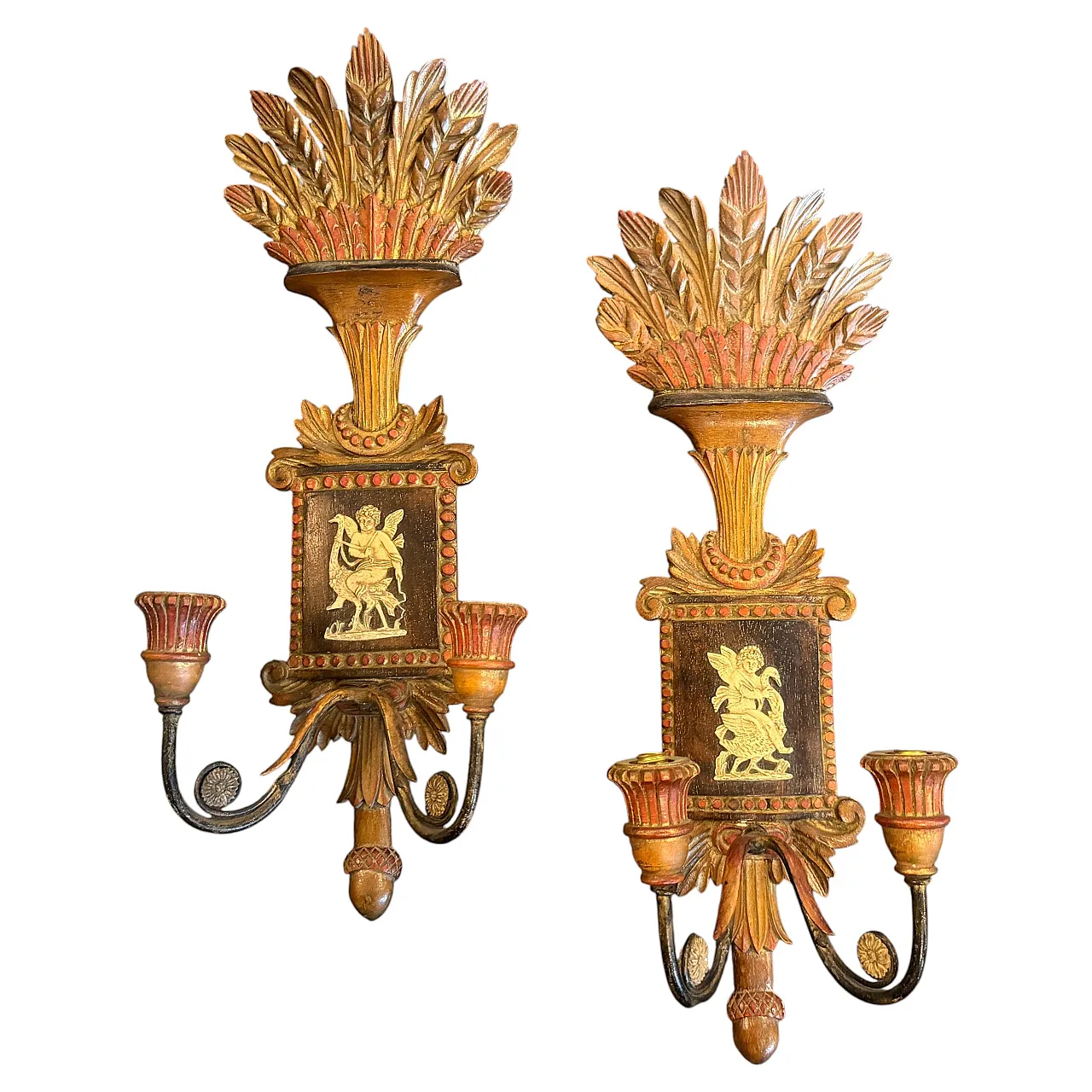 Coppia di lampade da parete Florentine in legno laccato, anni '50 1