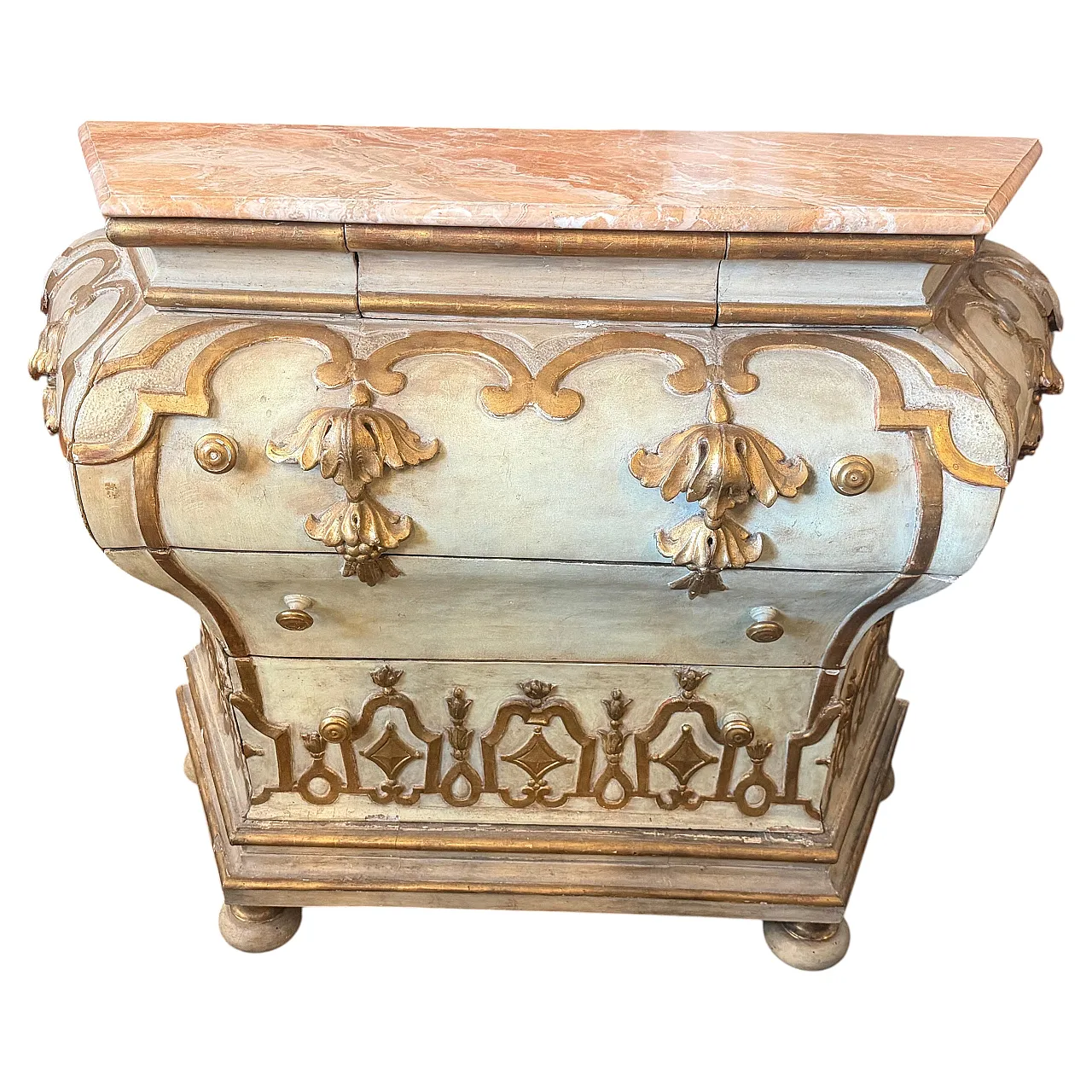 Comò veneziano barocco in legno laccato e dorato e marmo, '700 1