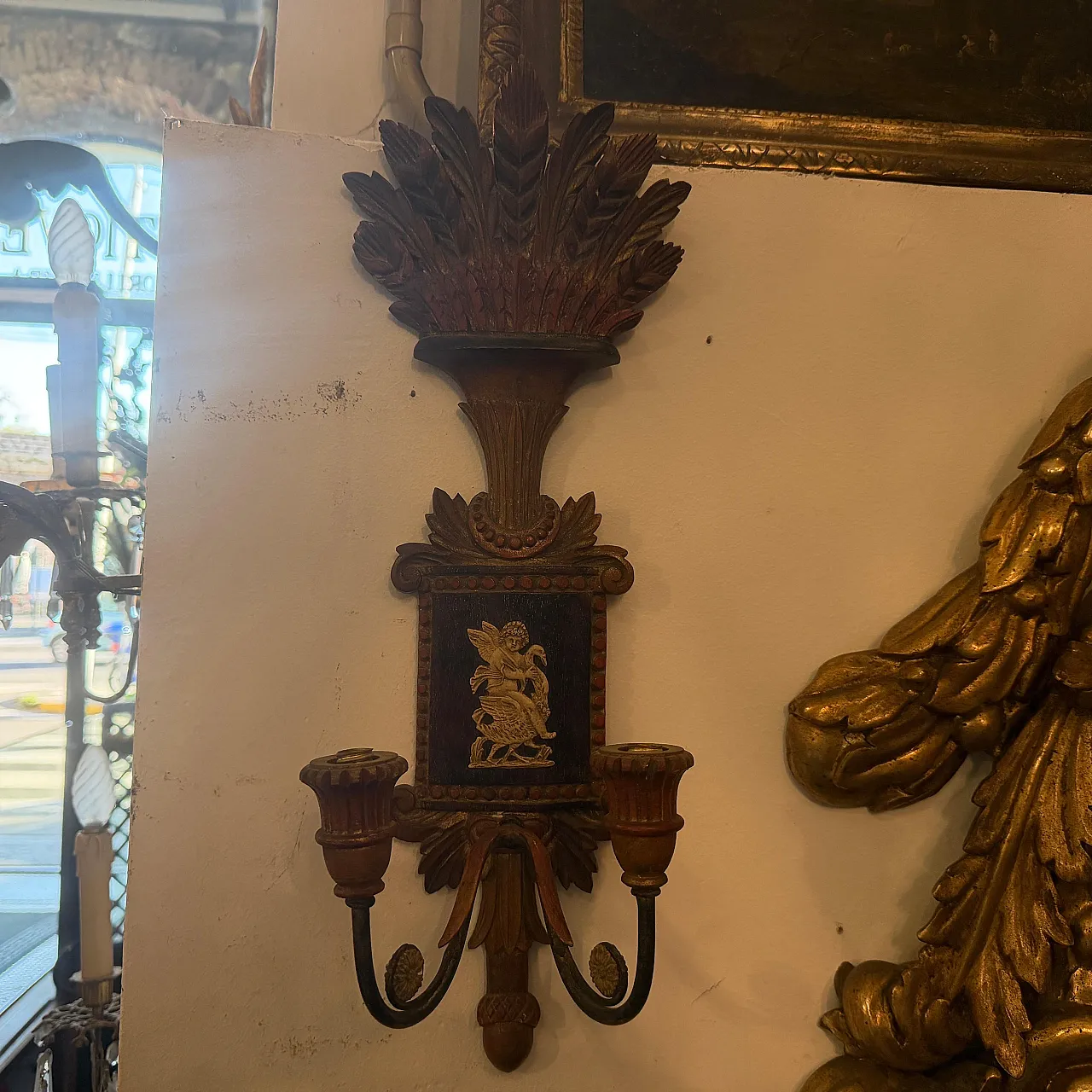 Coppia di lampade da parete Florentine in legno laccato, anni '50 6