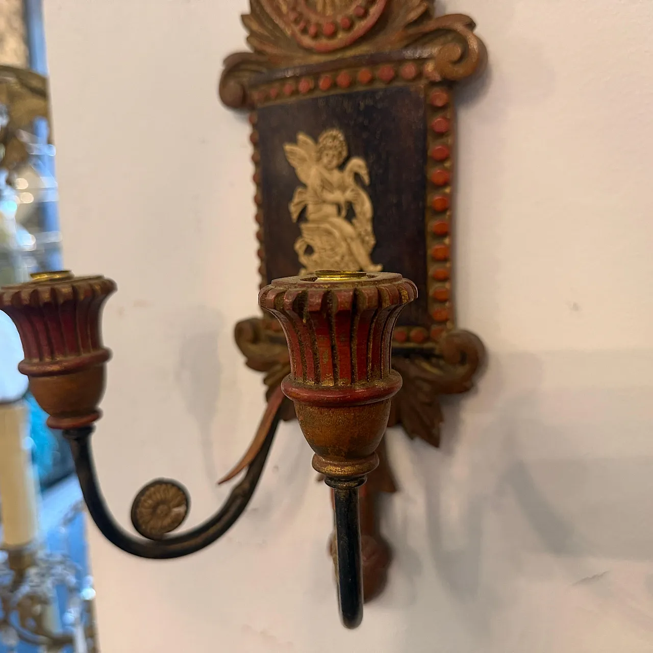 Coppia di lampade da parete Florentine in legno laccato, anni '50 10
