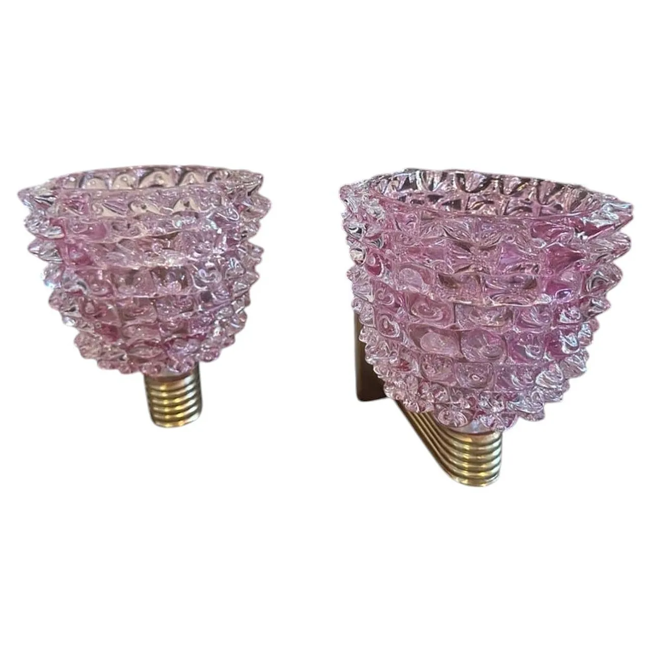 Coppia di applique in vetro di Murano rosa rostrato, anni '90 1