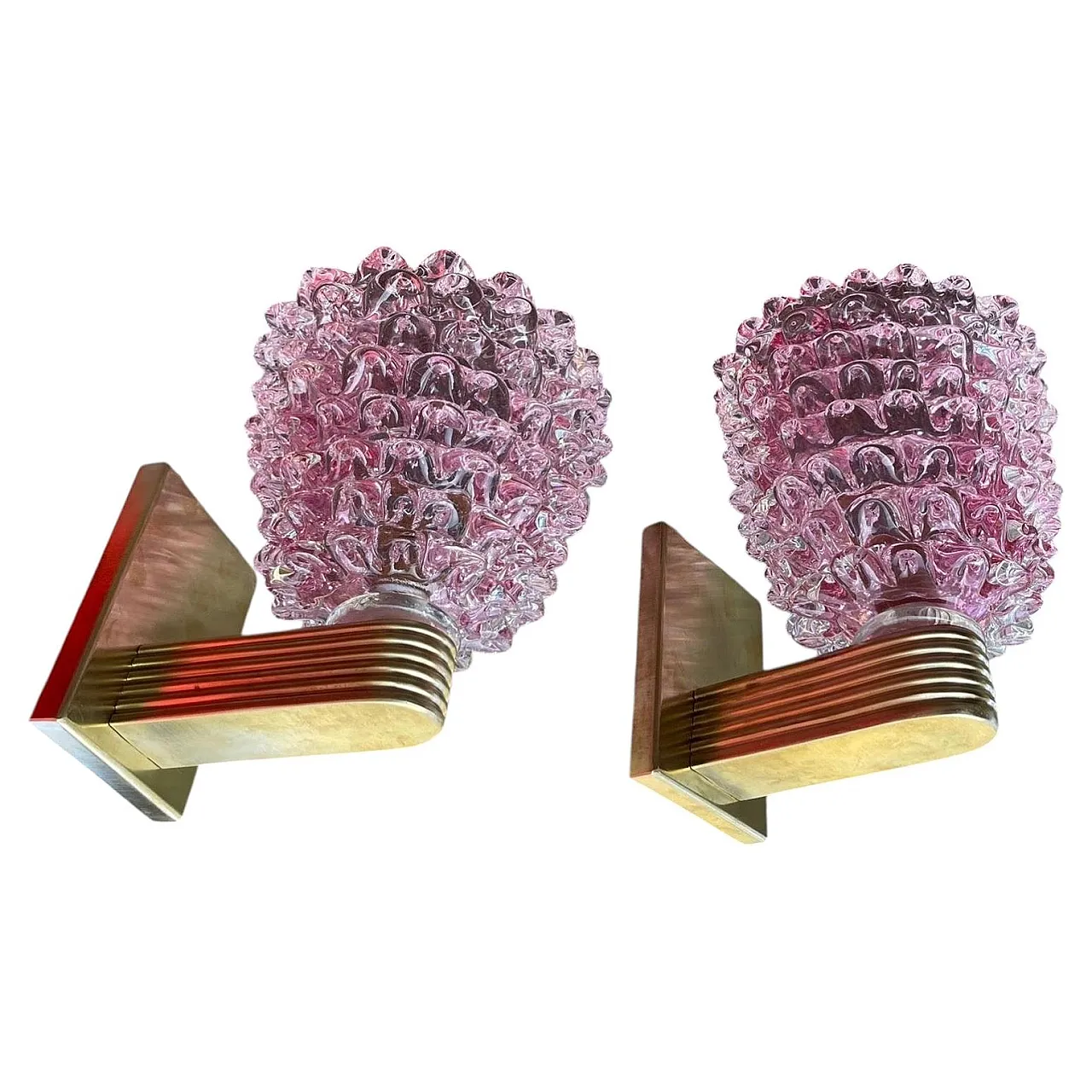 Coppia di applique in vetro di Murano rosa rostrato, anni '90 3
