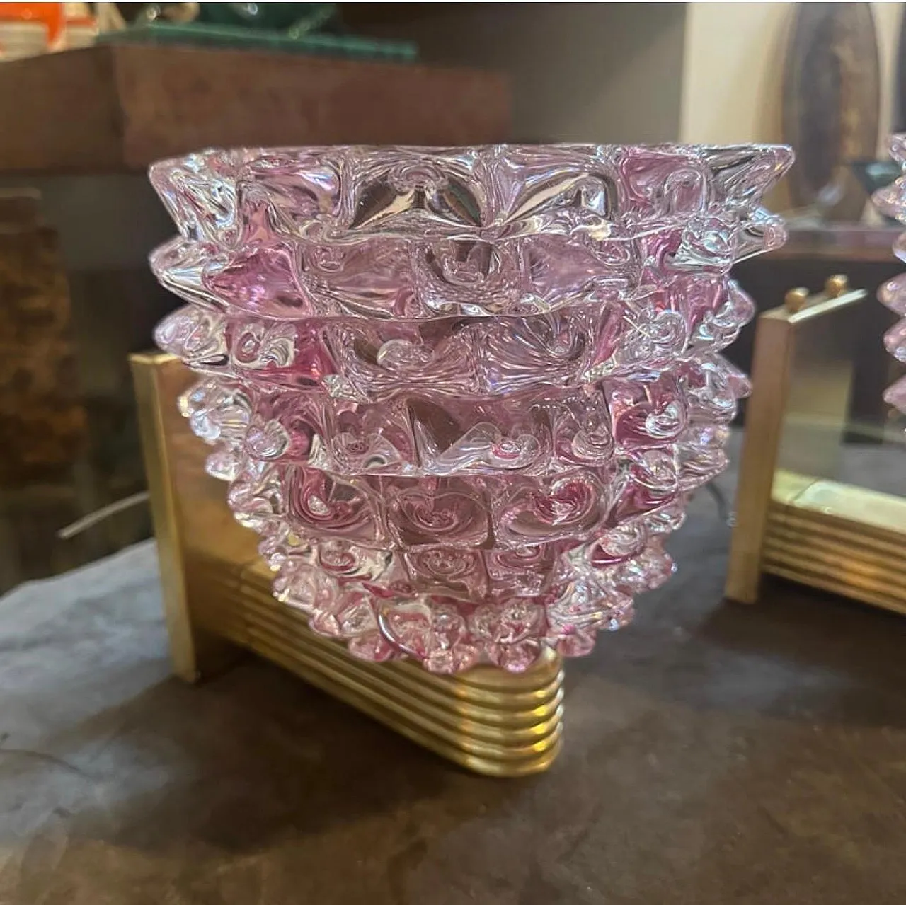 Coppia di applique in vetro di Murano rosa rostrato, anni '90 4
