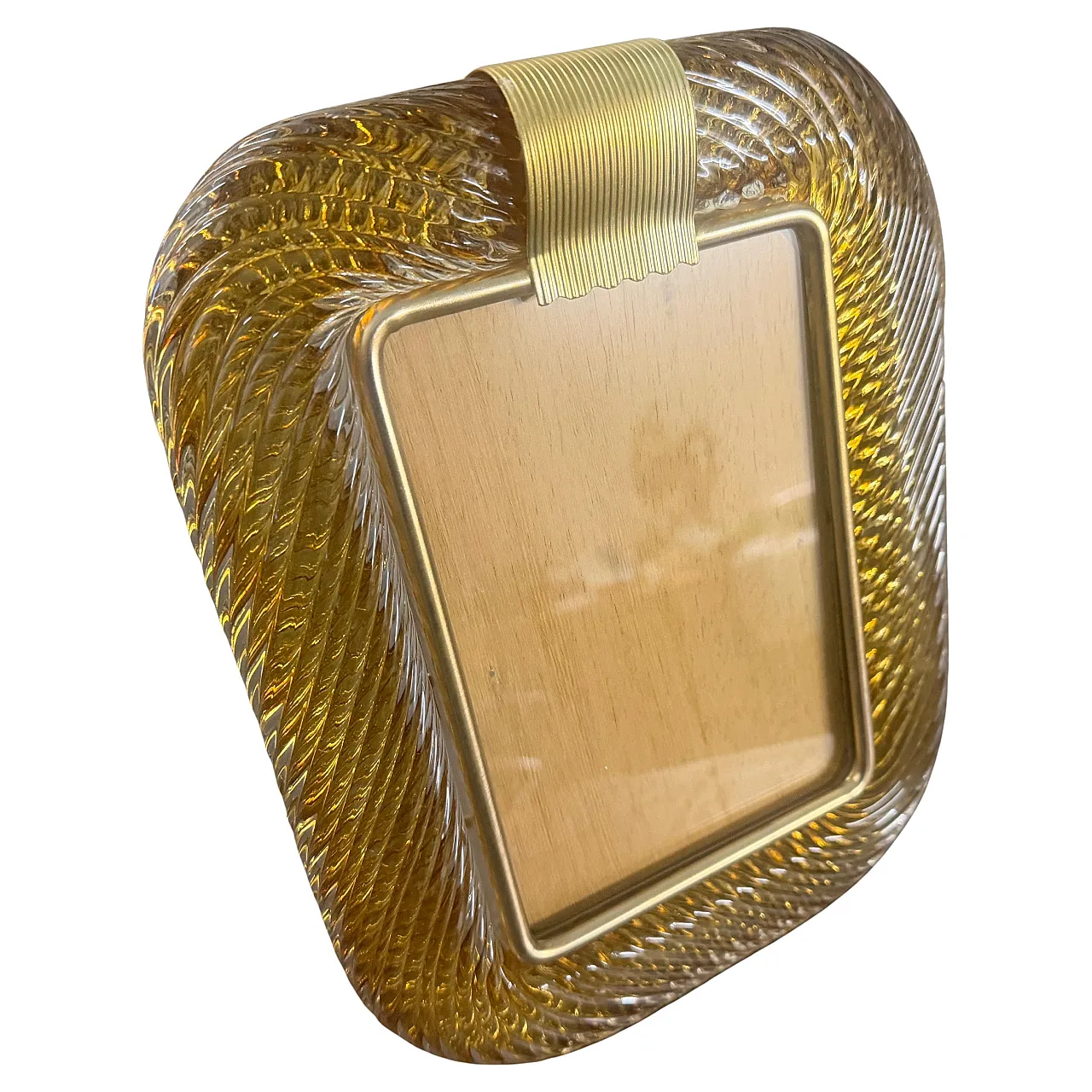 Amber Murano glass and brass picture frame, 1990s 2