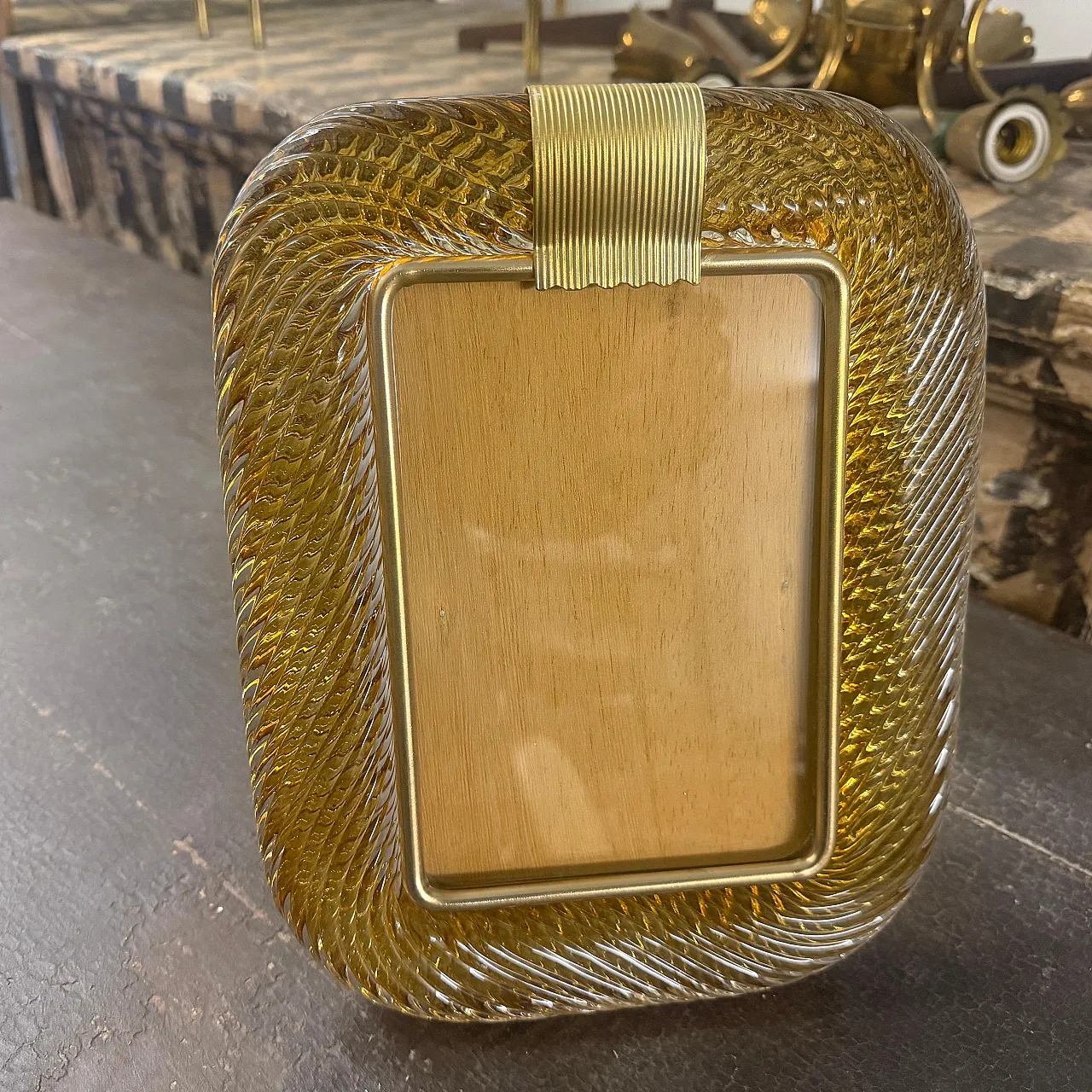 Amber Murano glass and brass picture frame, 1990s 3