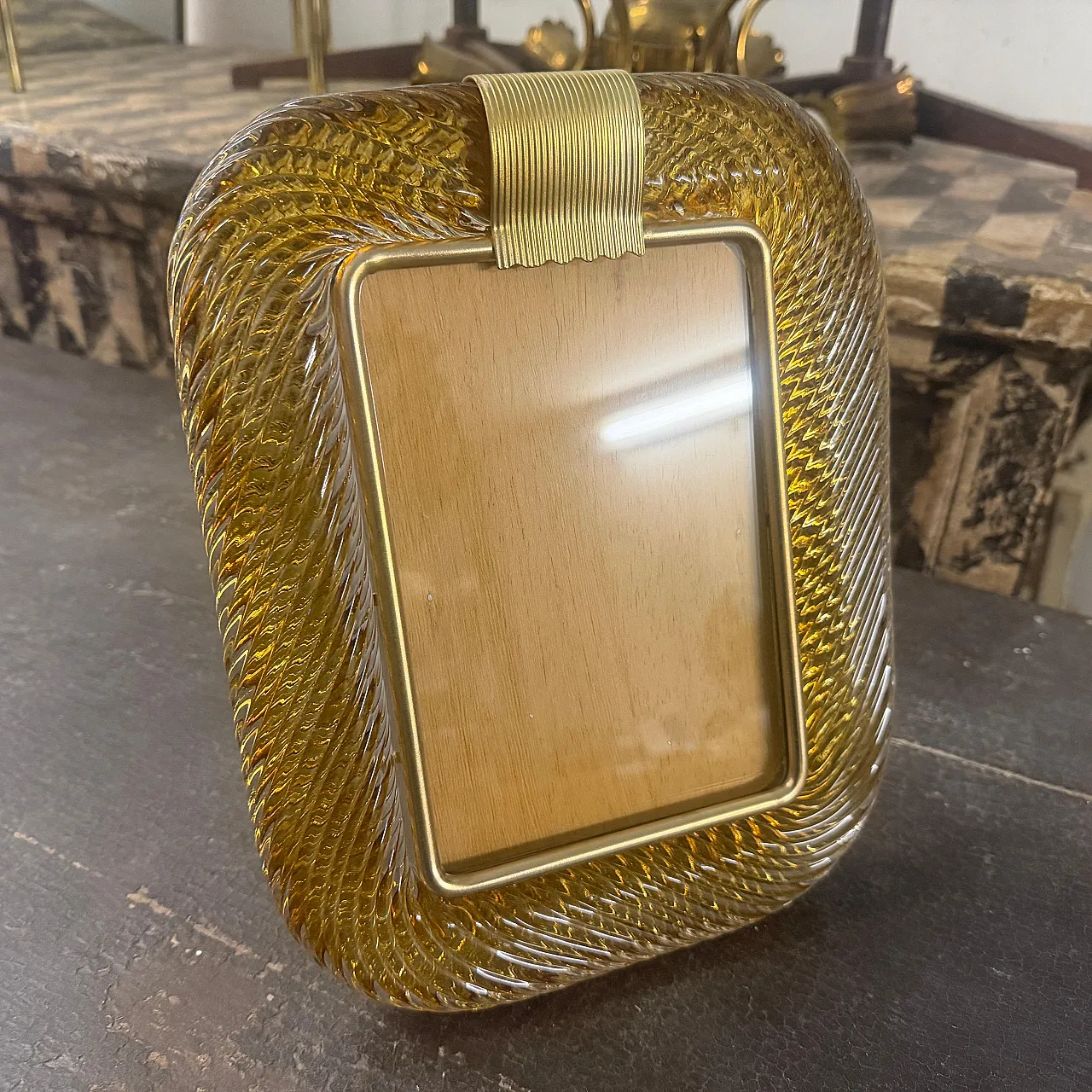 Amber Murano glass and brass picture frame, 1990s 4