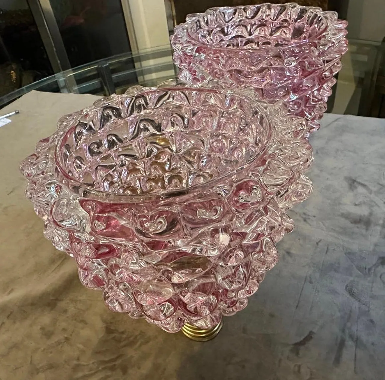 Coppia di applique in vetro di Murano rosa rostrato, anni '90 9