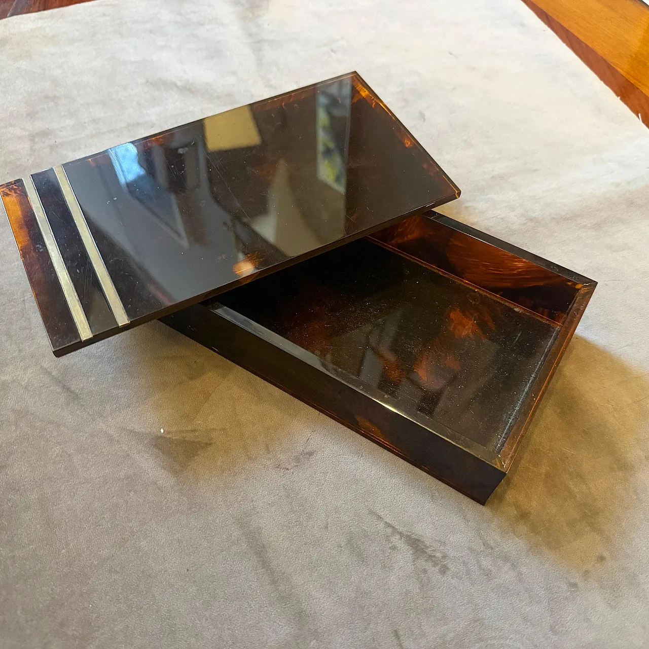 Scatola di lusso in lucite finto tartarugato Dior Home style, anni '70 5
