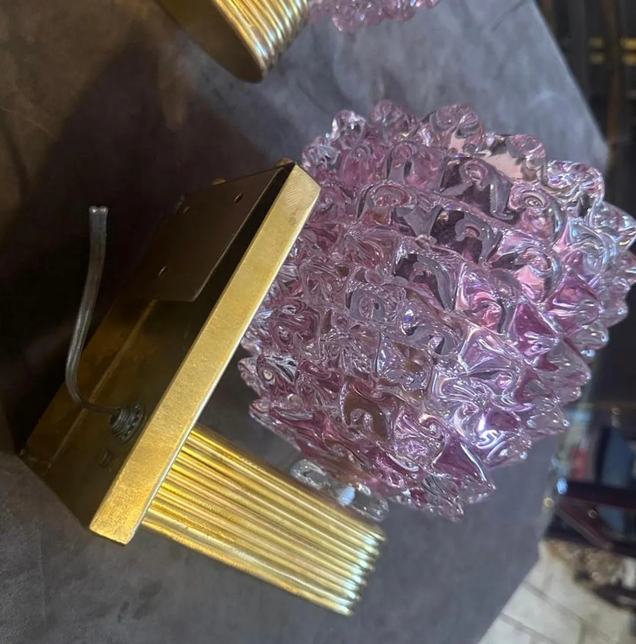 Coppia di applique in vetro di Murano rosa rostrato, anni '90 10