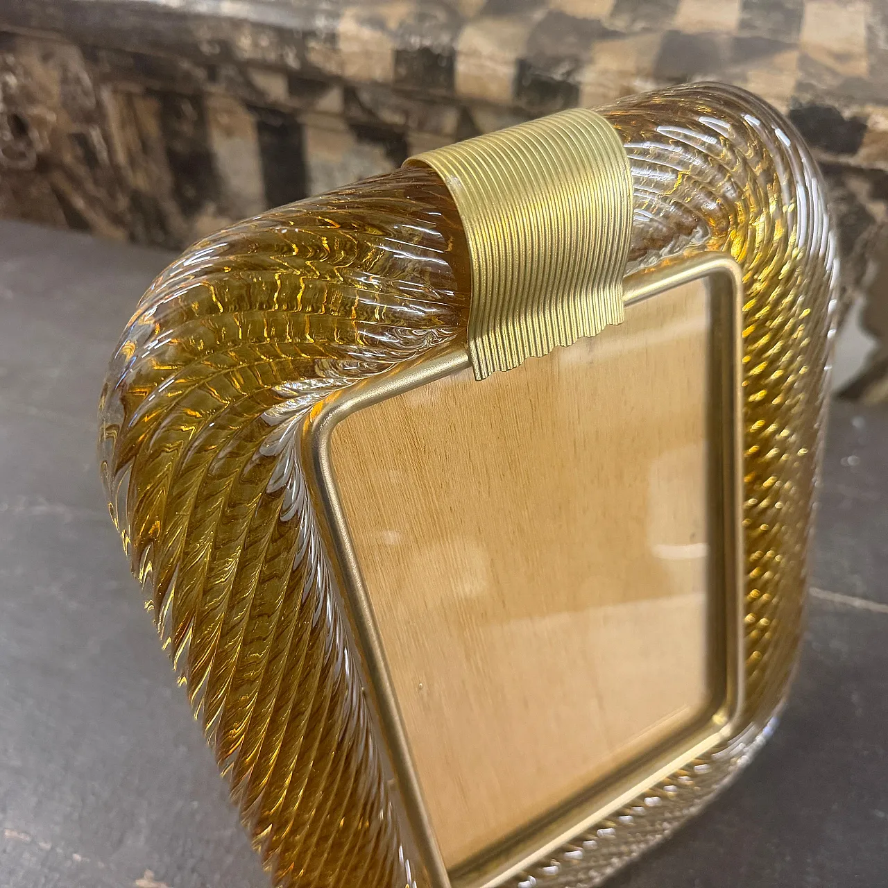 Amber Murano glass and brass picture frame, 1990s 6