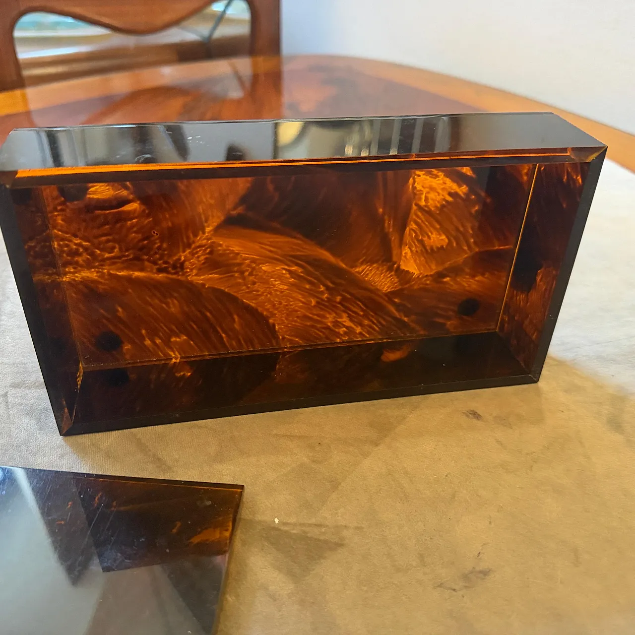 Scatola di lusso in lucite finto tartarugato Dior Home style, anni '70 7