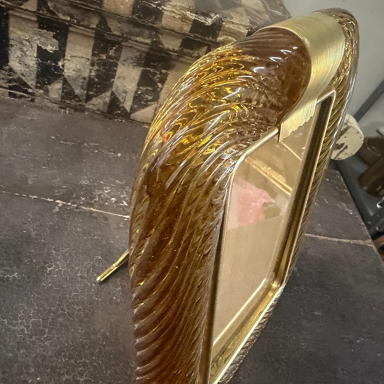 Amber Murano glass and brass picture frame, 1990s 7