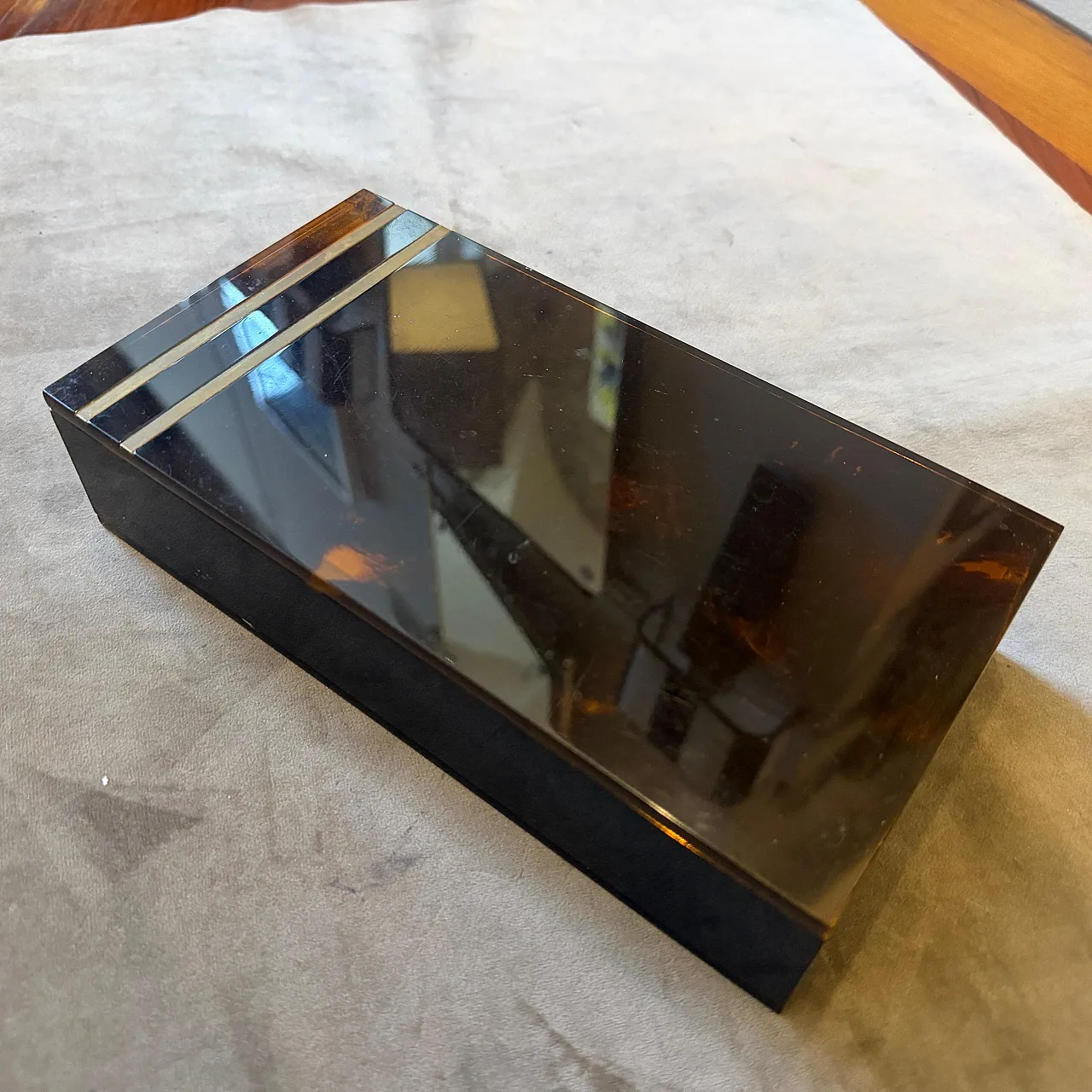 Scatola di lusso in lucite finto tartarugato Dior Home style, anni '70 10