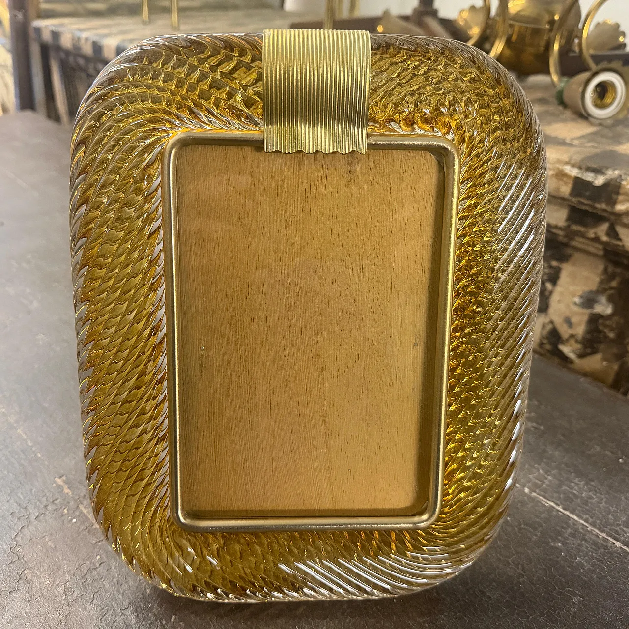 Amber Murano glass and brass picture frame, 1990s 13