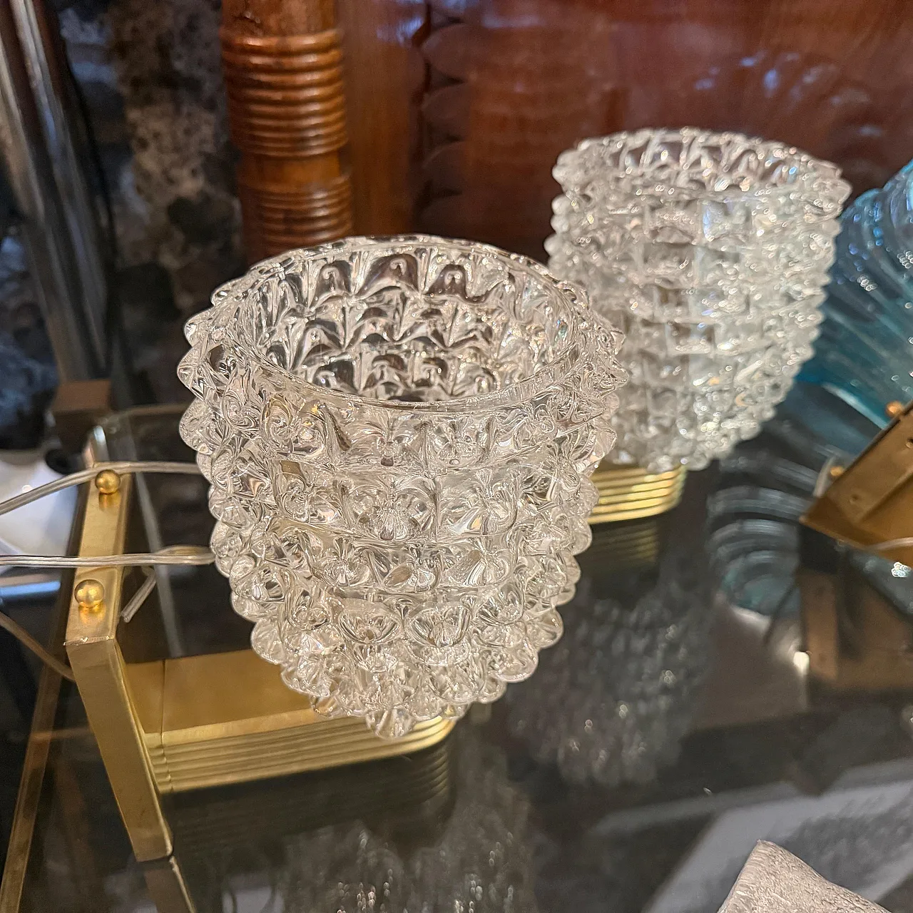Coppia di lampade da parete in ottone e vetro rostrato, anni '90 5