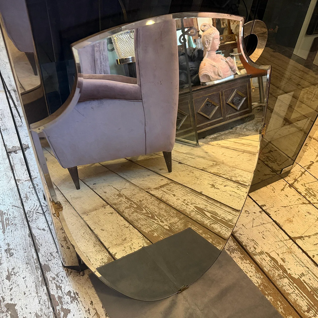 Specchio a scudo Mid-Century Modern in stile Gio Ponti, anni '50 3