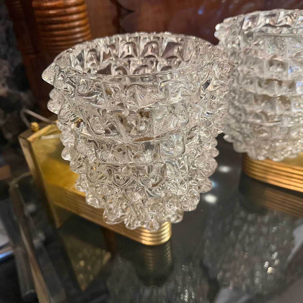 Coppia di lampade da parete in ottone e vetro rostrato, anni '90 6