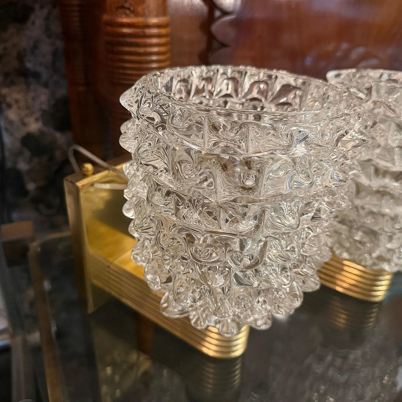 Coppia di lampade da parete in ottone e vetro rostrato, anni '90 8