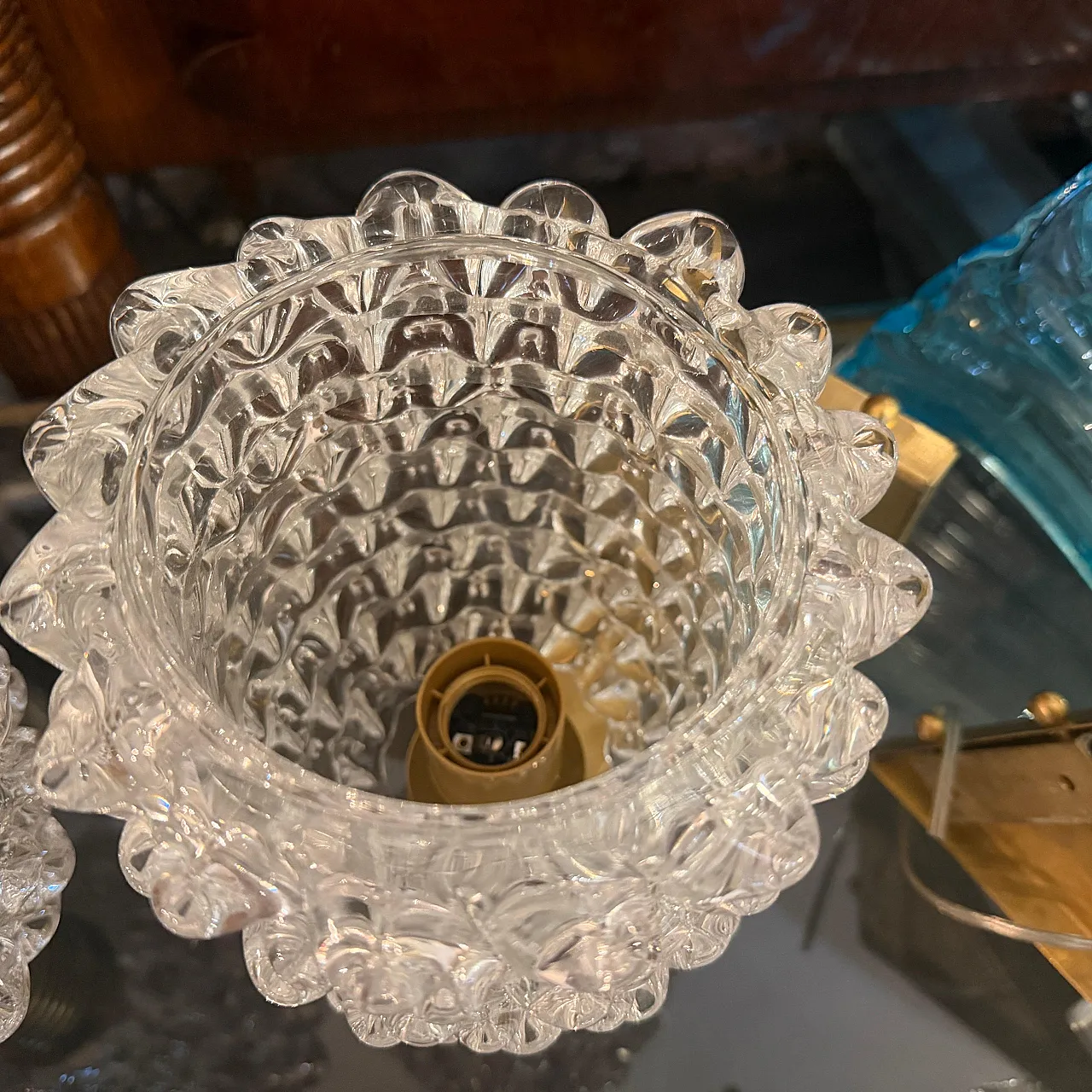 Coppia di lampade da parete in ottone e vetro rostrato, anni '90 9