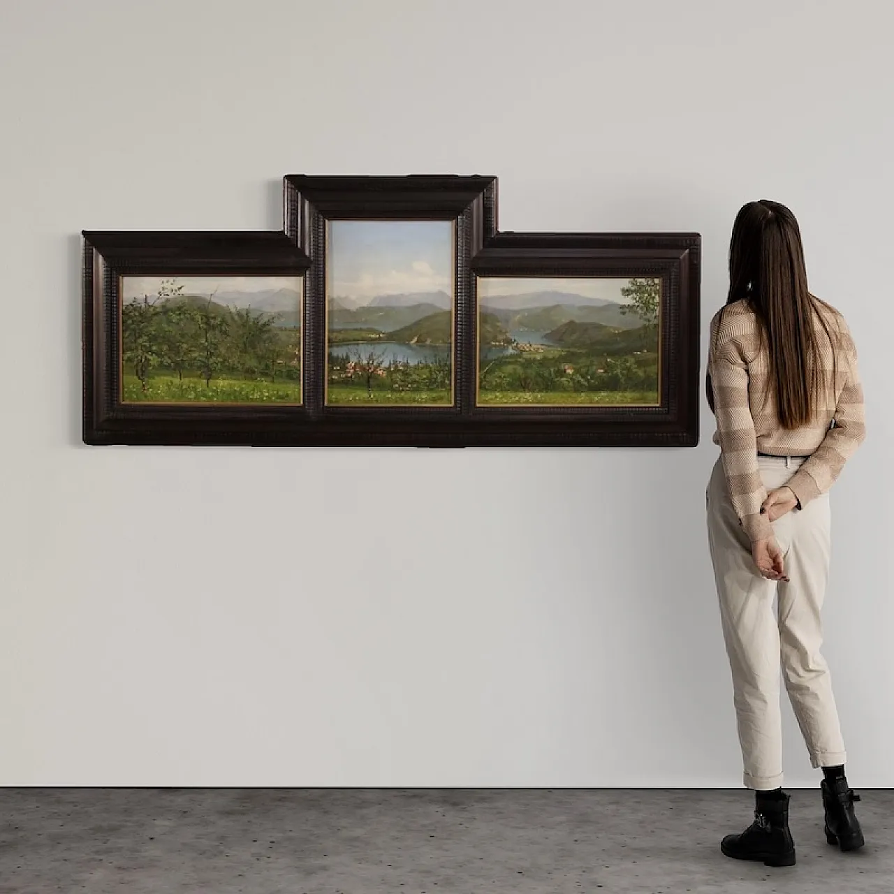 G. Secchi, Lake Lugano, triptych oil on canvas 20th century 2