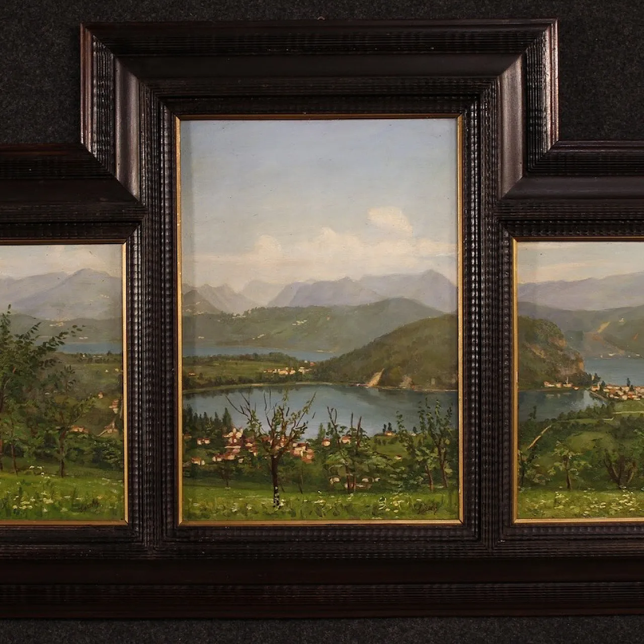 G. Secchi, Lake Lugano, triptych oil on canvas 20th century 3