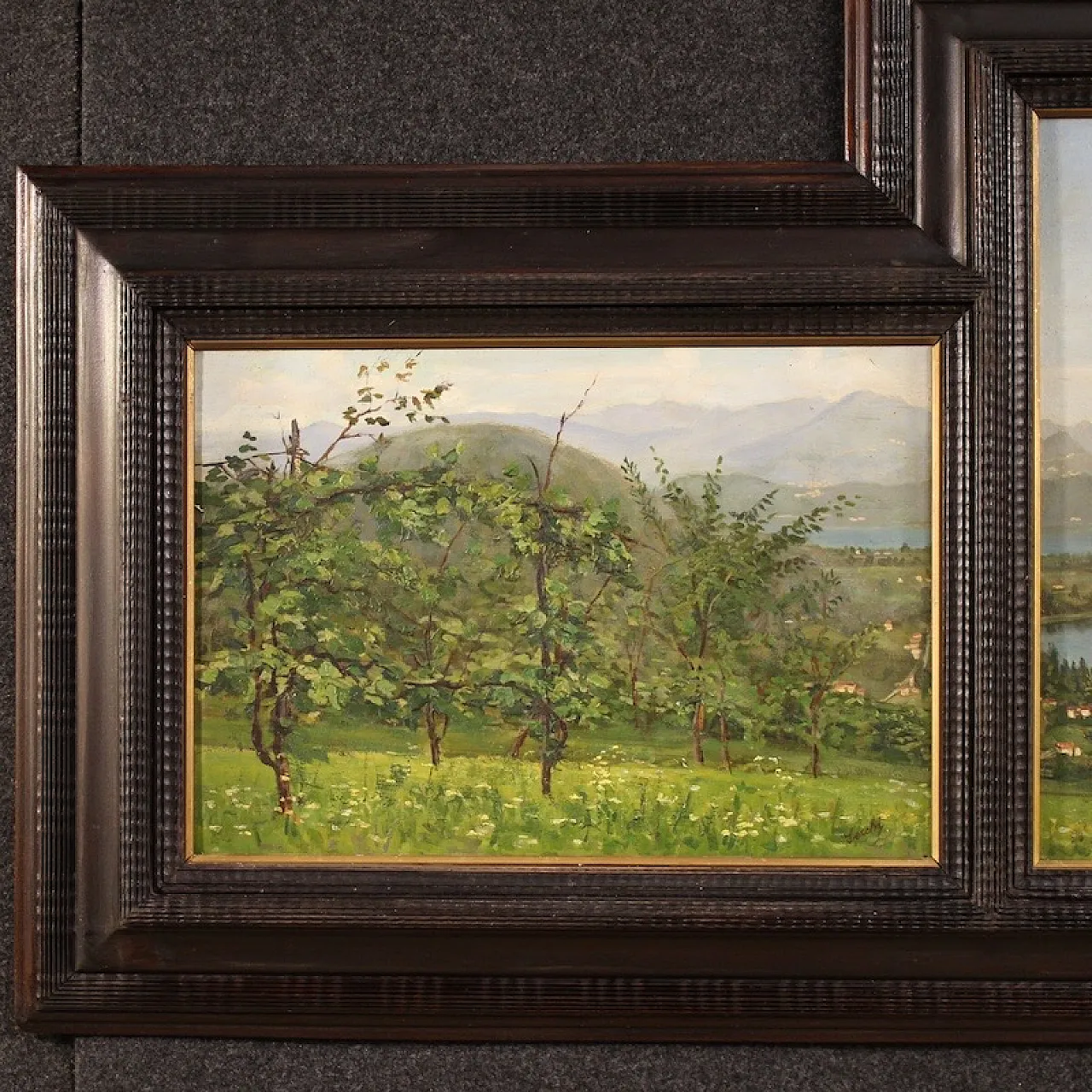 G. Secchi, Lake Lugano, triptych oil on canvas 20th century 4