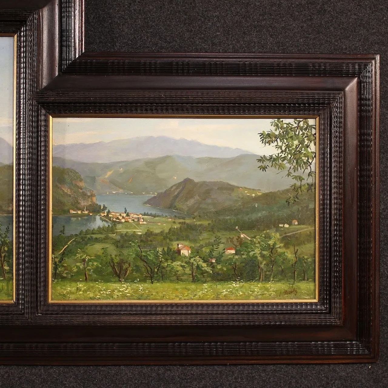 G. Secchi, Lake Lugano, triptych oil on canvas 20th century 5
