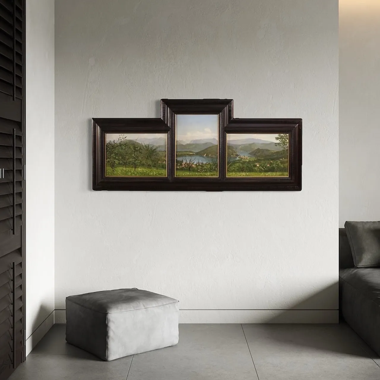G. Secchi, Lake Lugano, triptych oil on canvas 20th century 6