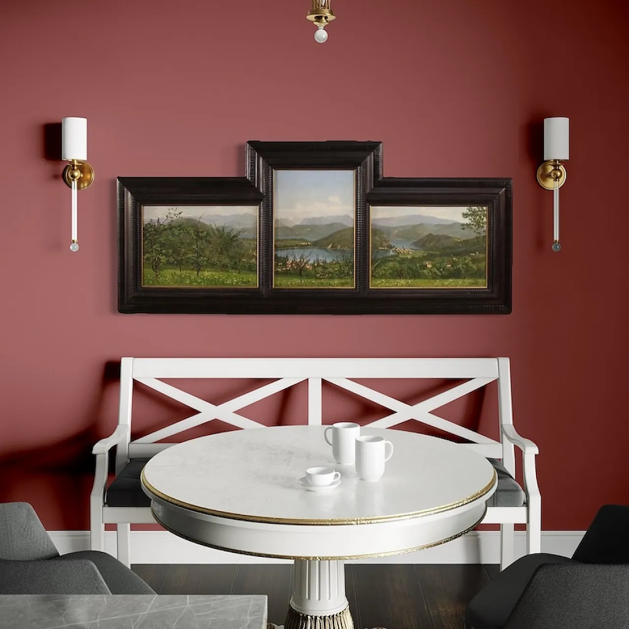 G. Secchi, Lake Lugano, triptych oil on canvas 20th century 8