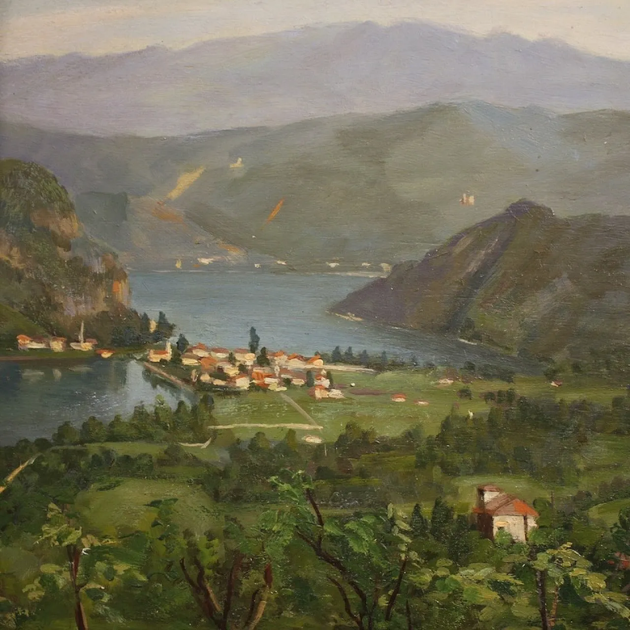 G. Secchi, Lake Lugano, triptych oil on canvas 20th century 9