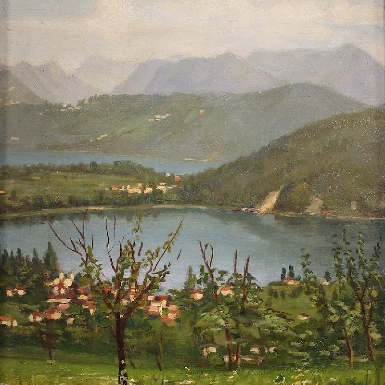 G. Secchi, Lake Lugano, triptych oil on canvas 20th century 11