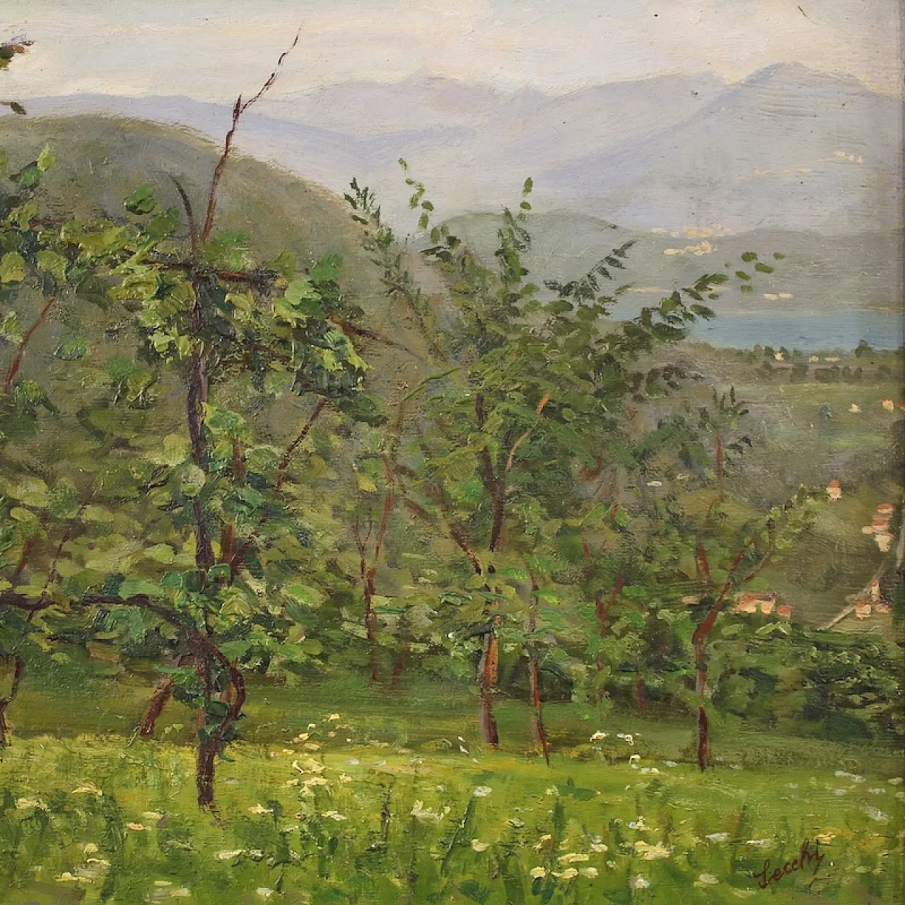 G. Secchi, Lake Lugano, triptych oil on canvas 20th century 12