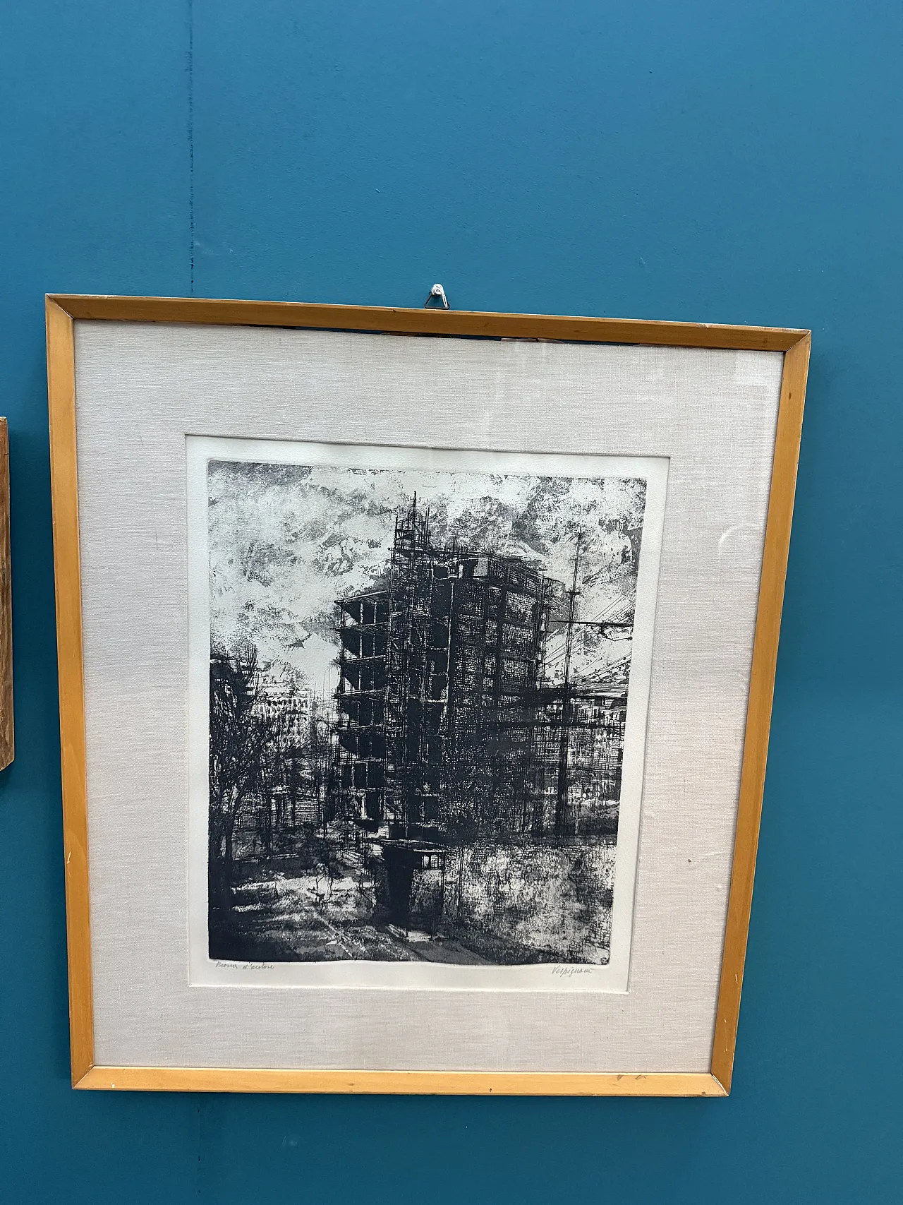 Engraving Suburban construction site by Renzo Vespignani, 20th century 1