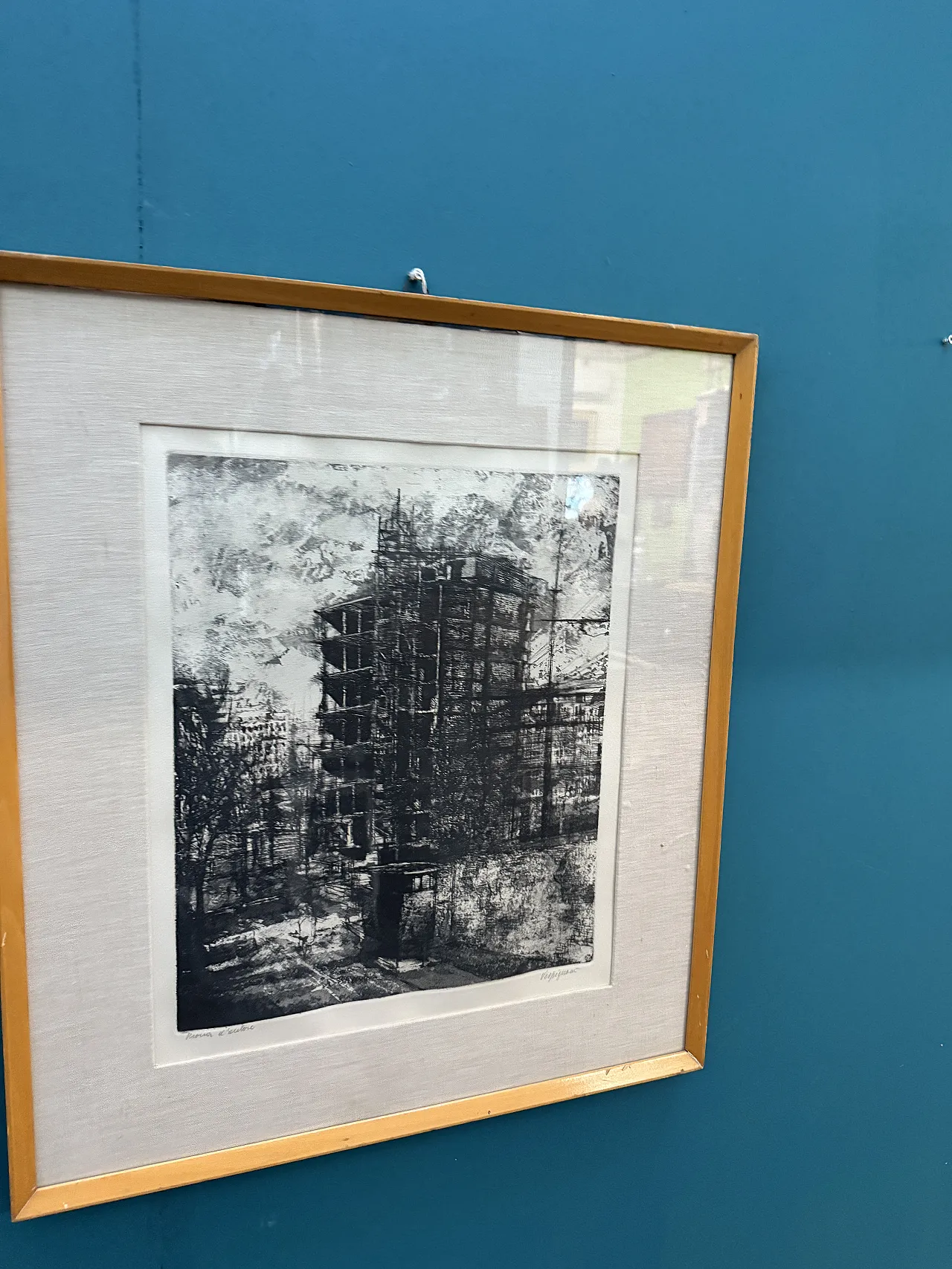 Engraving Suburban construction site by Renzo Vespignani, 20th century 2