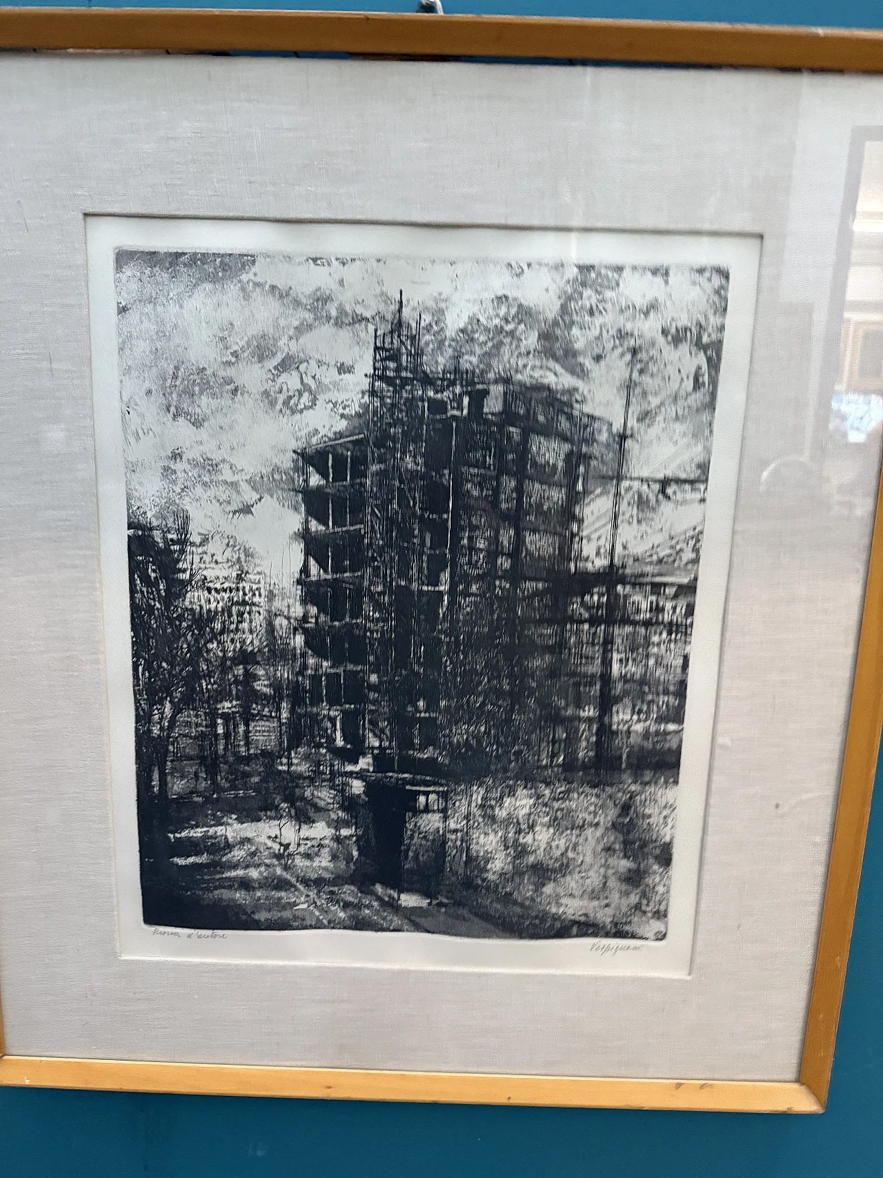 Engraving Suburban construction site by Renzo Vespignani, 20th century 3