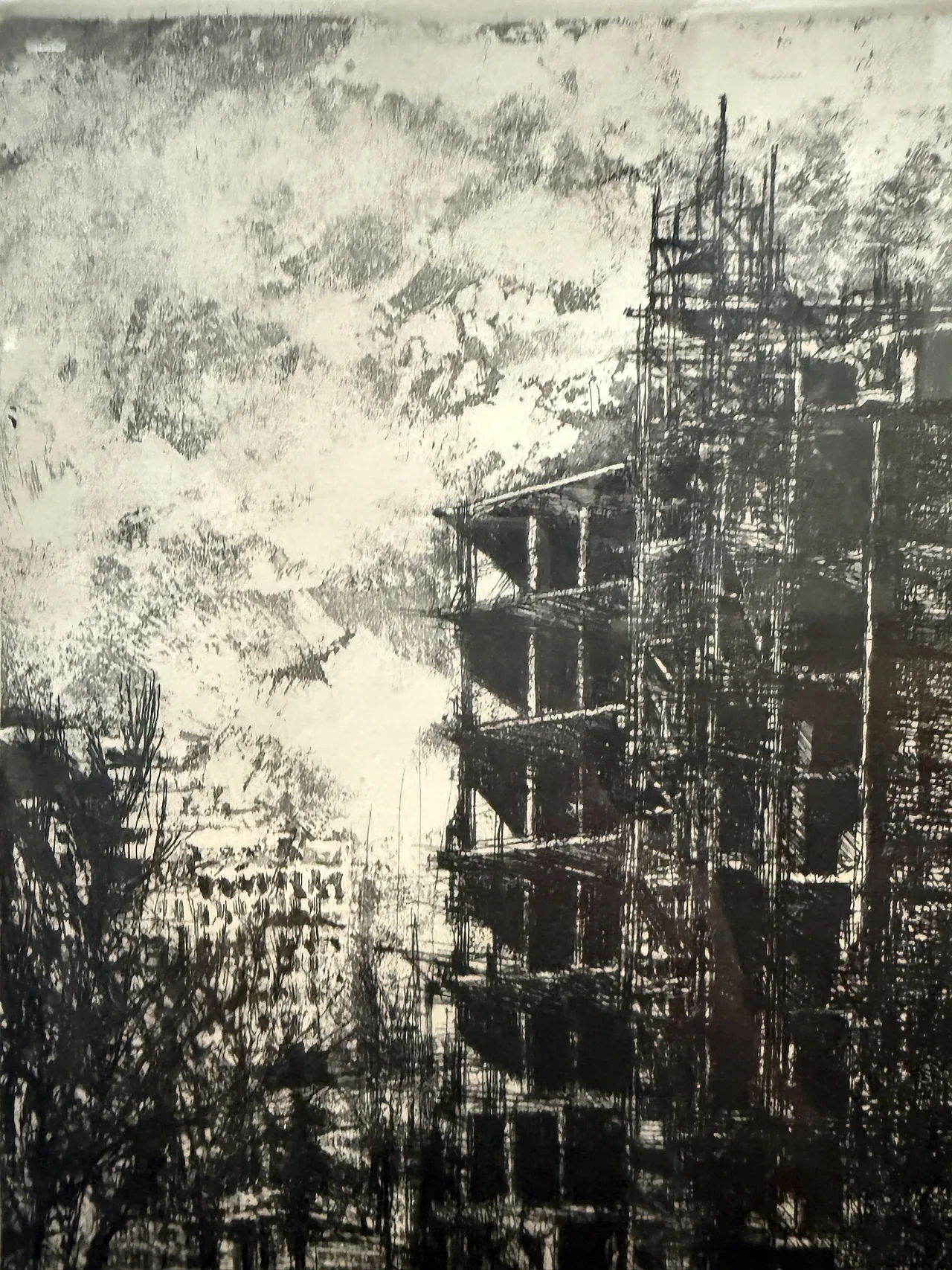 Engraving Suburban construction site by Renzo Vespignani, 20th century 8