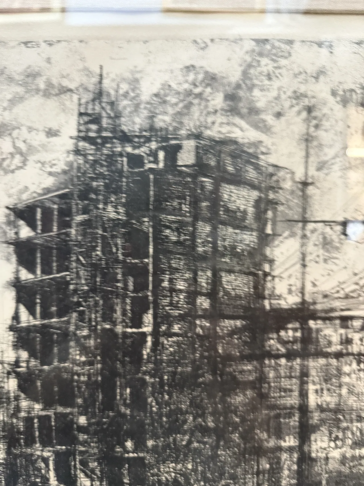 Engraving Suburban construction site by Renzo Vespignani, 20th century 9
