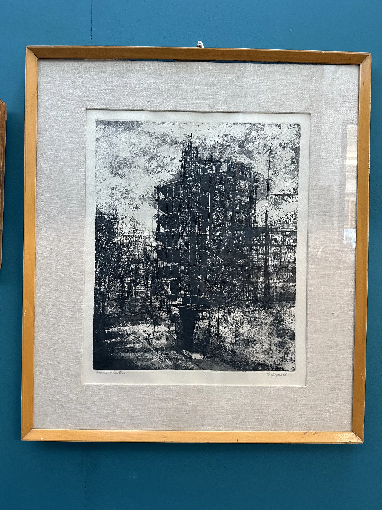 Engraving Suburban construction site by Renzo Vespignani, 20th century 10