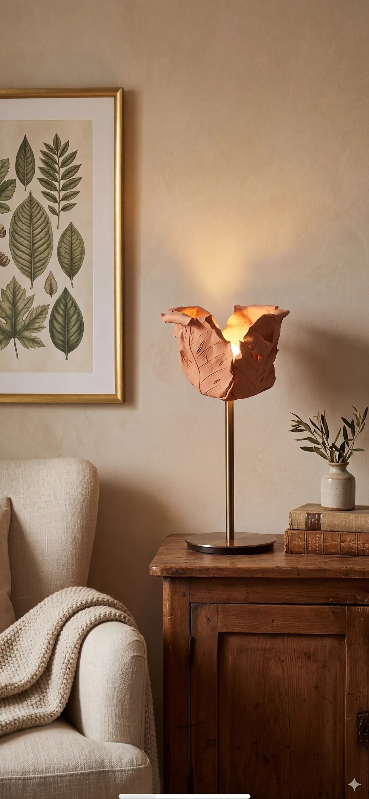 Sculptural table lamp Materia Natura in clay and metal, 2000s 7