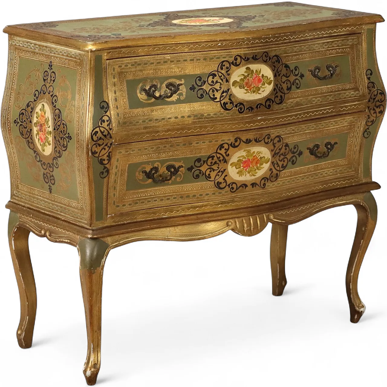 Cassettone in legno laccato e dipinto, '900 10