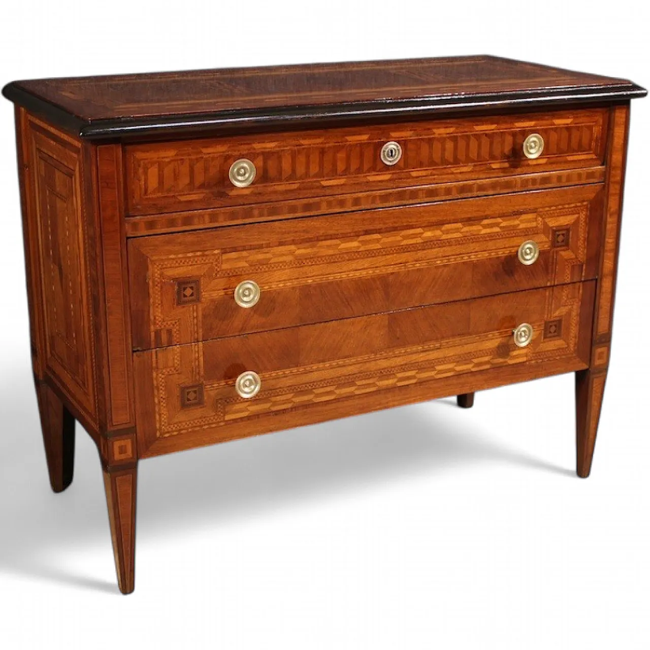 20th century Louis XVI style Italian inlaid chest of drawers 13